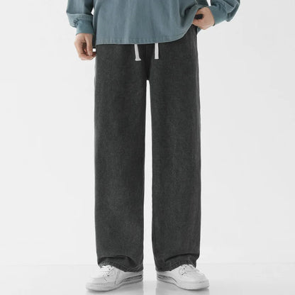 Calça Jeans Masculina de Verão, Corte Reto e Amplo (Wide Leg), Cintura Elástica, Estilo Streetwear, Tecido Leve