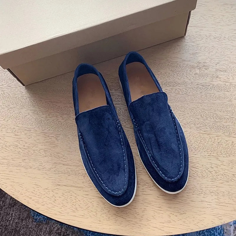 Sapatos casuais de cano alto em pele de carneiro, estilo coreano, para homens, mocassins confortáveis e estilosos com sola de borracha.