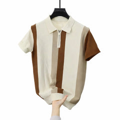 Oem Custom Logo Summer Summer Business Striped Ice Silk Half-zip Men Slim Fit Turn-down Collar Polo Shirts