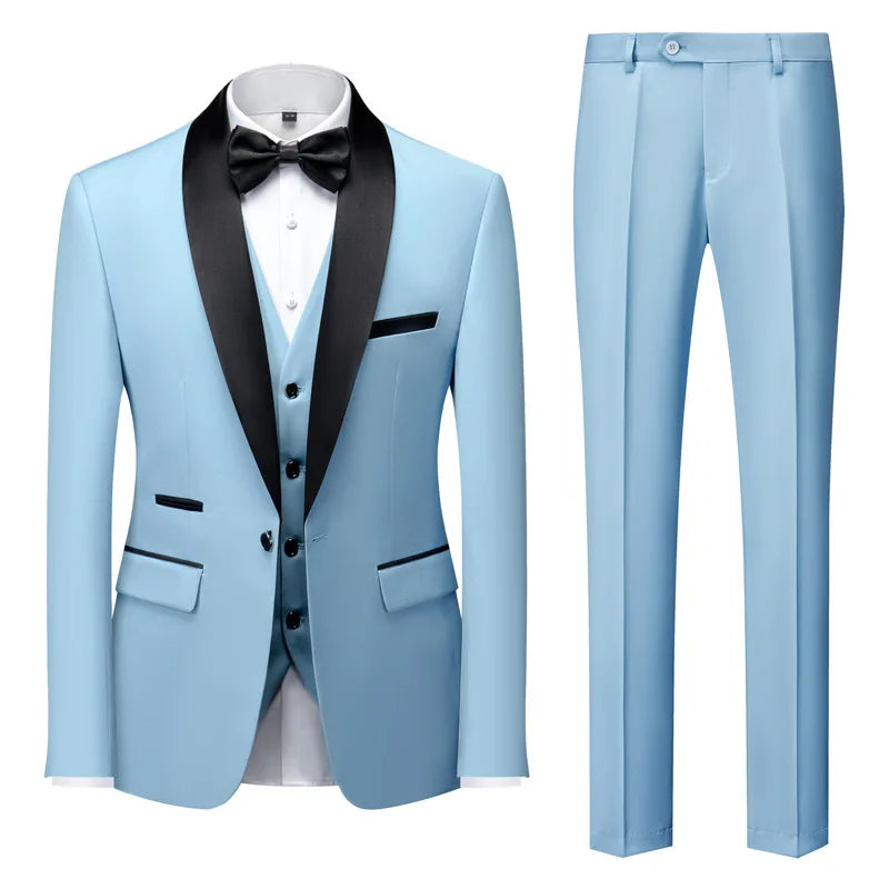 Grooms Single Breasted 3-Piece Suit Shawl Lapel Collar Dress Formal Men's Suit for Wedding Dinner