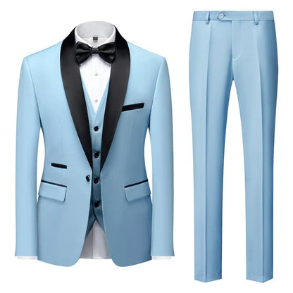 Grooms Single Breasted 3-Piece Suit Shawl Lapel Collar Dress Formal Men's Suit for Wedding Dinner