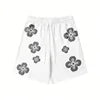 Conjunto Masculino de 2 Peças (Camiseta e Shorts) em Jeans com Estampa de Guirlanda em Relevo (3D Puff) e Detalhes Rasgados – Estilo Streetwear Americano (100% Algodão)