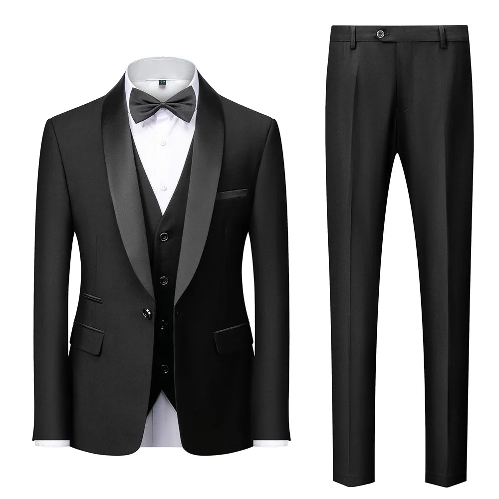 Grooms Single Breasted 3-Piece Suit Shawl Lapel Collar Dress Formal Men's Suit for Wedding Dinner