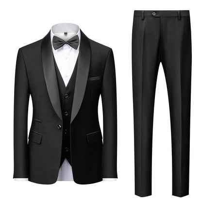 Grooms Single Breasted 3-Piece Suit Shawl Lapel Collar Dress Formal Men's Suit for Wedding Dinner