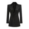 Novo Blazer Feminino Sexy com Decote em V Profundo, Corte Regular, Manga Longa, Preto, Detalhe de Botões e Design Elegante. 100%