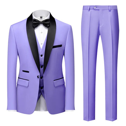 Grooms Single Breasted 3-Piece Suit Shawl Lapel Collar Dress Formal Men's Suit for Wedding Dinner