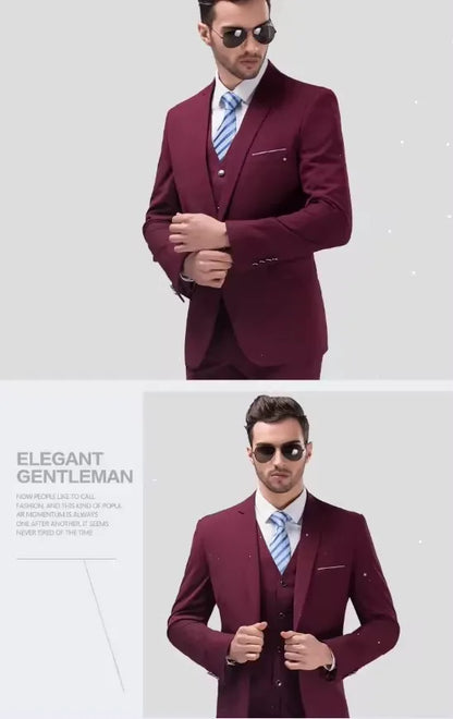 EUR US Size XS-3XL Luxury 3piece Men's Wedding Suit Slim Solid Color Business Office Suit Sets Large Size Blazer+pants +vest