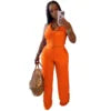 Conjunto feminino casual de duas peças: blusa frente única com amarração, botões e cor sólida + calça soltinha (tendência de verão)