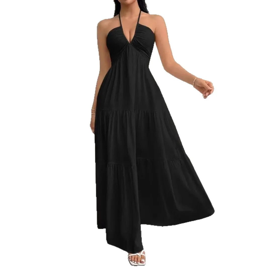 BR6703 Vestido Longo Feminino Estilo Boho – Decote em V Profundo, Ombros à Mostra, Cintura Alta e Cinto – Ideal para Casamentos e Festivais (Campeão de Vendas)