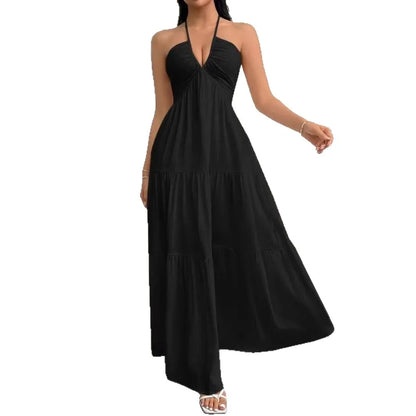 BR6703 Vestido Longo Feminino Estilo Boho – Decote em V Profundo, Ombros à Mostra, Cintura Alta e Cinto – Ideal para Casamentos e Festivais (Campeão de Vendas)