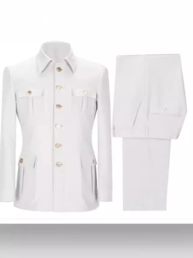Conjunto de Terno Masculino (Atacado): Túnica e Calça Slim Fit – 2 Peças para Casamento na Praia ou Eventos Formais (Smoking de Manga Curta, Tamanhos XS-5XL)