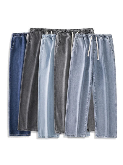 Calça Jeans Masculina de Verão, Corte Reto e Amplo (Wide Leg), Cintura Elástica, Estilo Streetwear, Tecido Leve