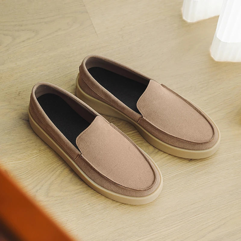 Mocassins masculinos de camurça, estilo slip-on, casuais, leves, respiráveis e confortáveis para caminhada