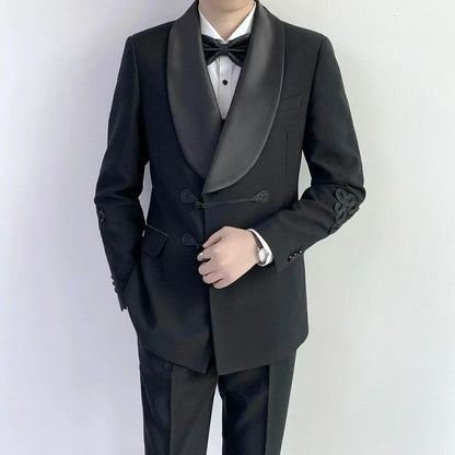 Ternos masculinos traje homme lapela larga fino ajuste casamento noivo baile formal blazer feito sob medida 2 peças preto personalizado