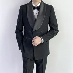 Ternos masculinos traje homme lapela larga fino ajuste casamento noivo baile formal blazer feito sob medida 2 peças preto personalizado