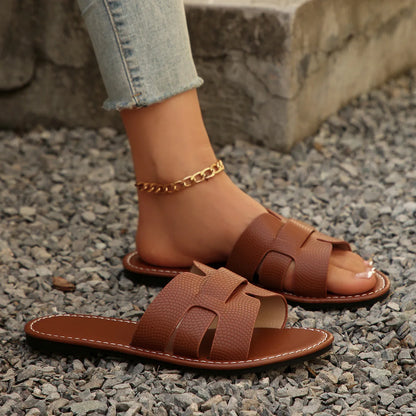 Chinelo de praia feminino grande, cor sólida, modelo clássico, com sola plana, lançamento verão 2026, novo design com sola de borracha, cabedal em EVA e forro em PU.