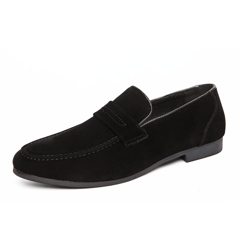 Mocassins sociais de couro camurça PU, tamanhos grandes 39 a 46, bico fino, para uso formal no escritório.