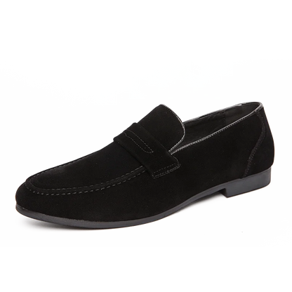 Mocassins sociais de couro camurça PU, tamanhos grandes 39 a 46, bico fino, para uso formal no escritório.