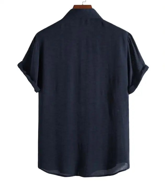 Men Cotton Blend Shirt Summer Short Sleeve Lapel Collar Button Solid Color New Fashion Clothes for Men Tops Casual Shirts