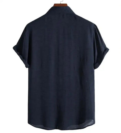 Men Cotton Blend Shirt Summer Short Sleeve Lapel Collar Button Solid Color New Fashion Clothes for Men Tops Casual Shirts