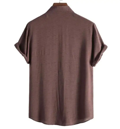 Men Cotton Blend Shirt Summer Short Sleeve Lapel Collar Button Solid Color New Fashion Clothes for Men Tops Casual Shirts