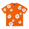 Conjunto Masculino de 2 Peças (Camiseta e Shorts) em Jeans com Estampa de Guirlanda em Relevo (3D Puff) e Detalhes Rasgados – Estilo Streetwear Americano (100% Algodão)