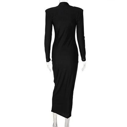 Vestido midi de gola alta, justo ao corpo, para outono e inverno, feminino, casual, manga longa, tamanhos P, M, G e plus size. Vestido slim elástico, preto, azul e verde.
