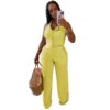 Conjunto feminino casual de duas peças: blusa frente única com amarração, botões e cor sólida + calça soltinha (tendência de verão)