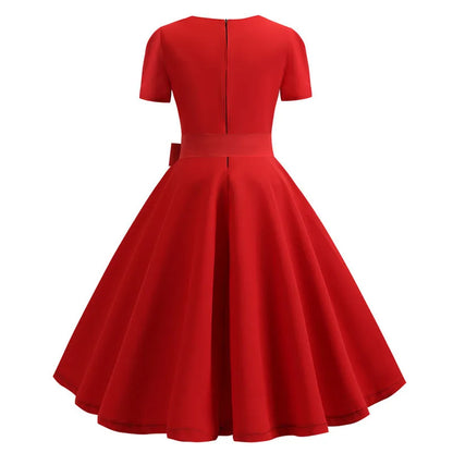 Mulheres gola quadrada elegante vintage vestido de verão manga curta midi vestido robe femme casual escritório vestido de festa