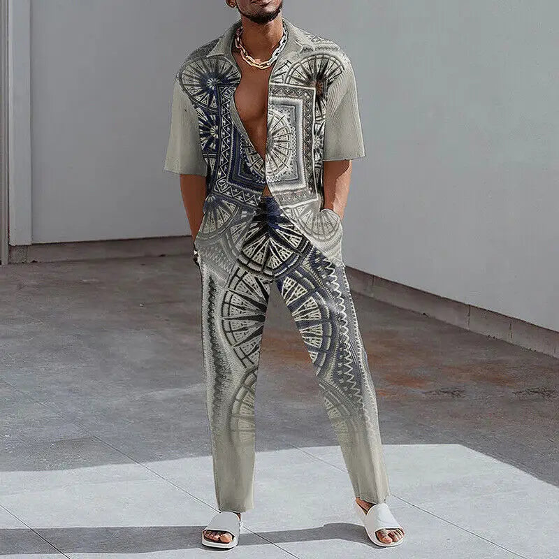 Conjunto Casual Esportivo (Tamanhos P a 5GG): Camisa de Manga Curta com Lapela e Calça Larga – Tendência e Estilo