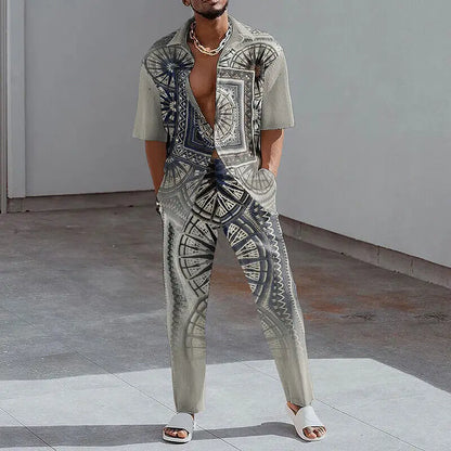 Conjunto Casual Esportivo (Tamanhos P a 5GG): Camisa de Manga Curta com Lapela e Calça Larga – Tendência e Estilo