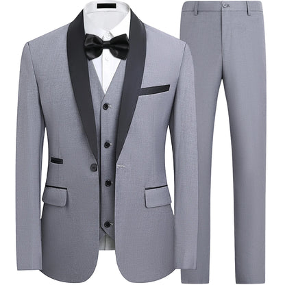 Suit Set Mens Korean-style Slim-fit Groom Wedding Dress Business Formal Three-piece