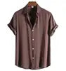 Men Cotton Blend Shirt Summer Short Sleeve Lapel Collar Button Solid Color New Fashion Clothes for Men Tops Casual Shirts