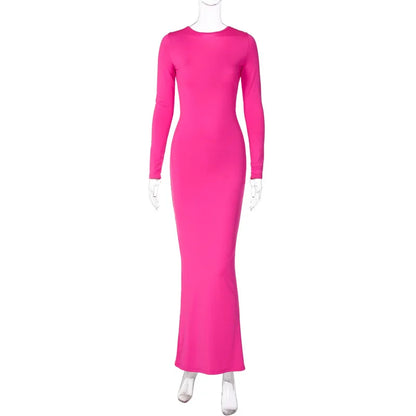 Vestido longo feminino sexy de festa com costas abertas, modelo maxi, estilo tubinho, com drapeado, cor sólida, ideal para a primavera e o verão.