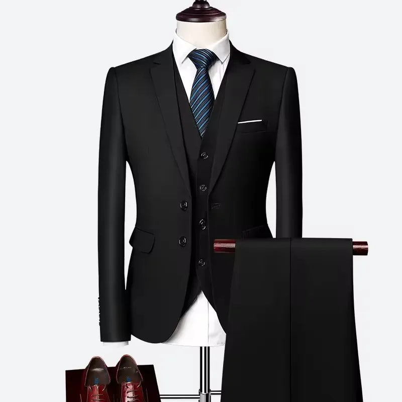 EUR US Size XS-3XL Luxury 3piece Men's Wedding Suit Slim Solid Color Business Office Suit Sets Large Size Blazer+pants +vest