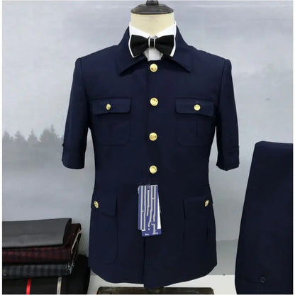 Conjunto de Terno Masculino Estilo Safári Marrom (2 Peças): Blazer de Verão Manga Curta e Calça – Ideal para Casamentos, Noivos, Festas e Eventos – Modelagem Regular Fit