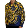 Camisa Polo Masculina Plus Size de Manga Longa com Estampa de Plumeria (Estilo Havaiano) e Design de Tatuagem Polinésia/Samoana