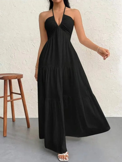 Vestido de Praia Feminino – 4 Cores – Decote em V, Sem Mangas, Longo (Maxi), Tamanho Plus Size – P ao GG (S-2XL)