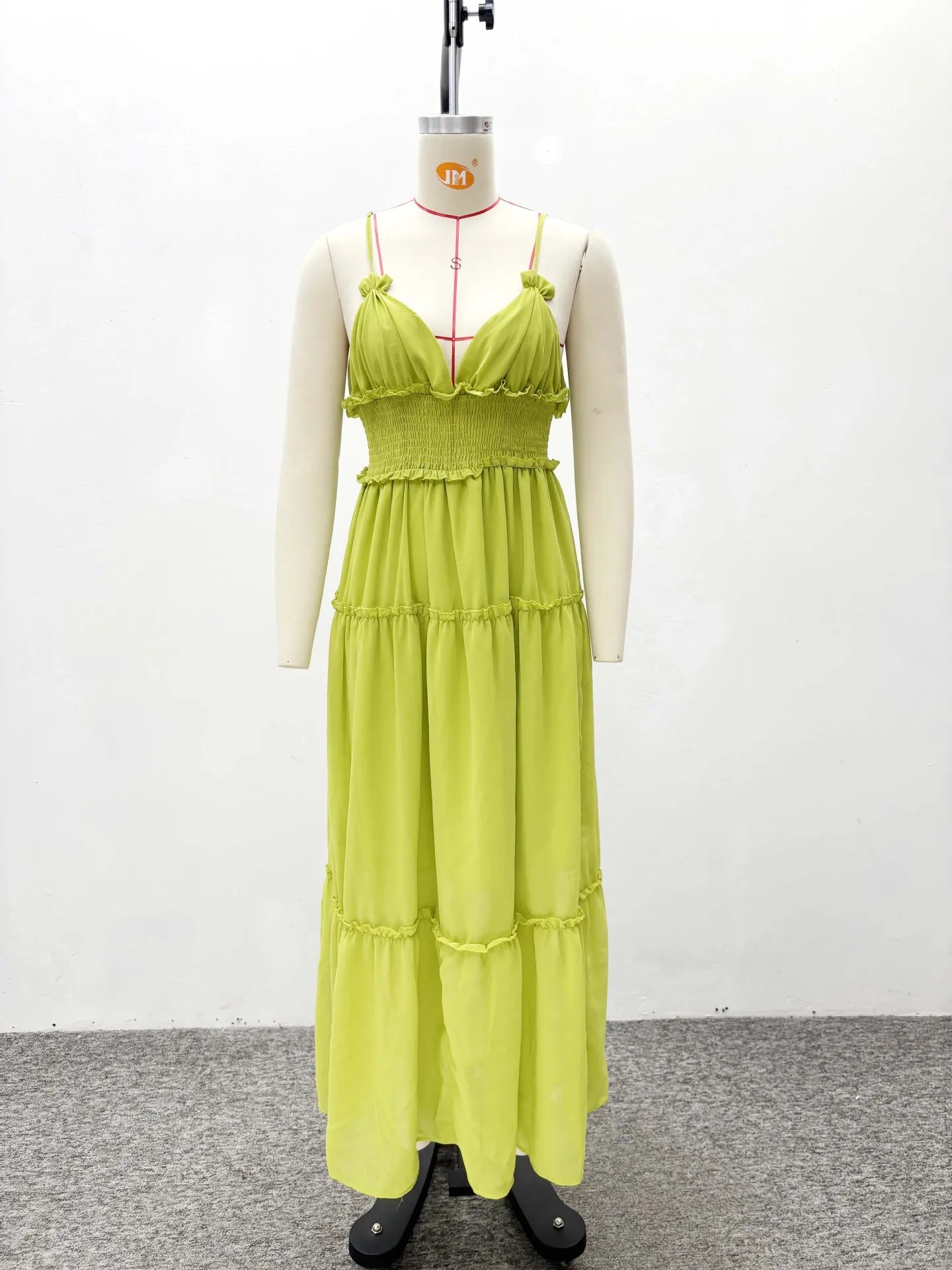 Vestido Feminino com Decote em V, Sem Mangas, Estilo Maxi com Detalhe Franzido (Smocked) – Vestido de Verão/Praia (Tam. P ao XG)
