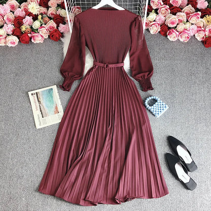 Pleated Dress Pleat and Waisted Slimming Elegant Slightly Mature Style Women's Clothing Spring New Premium Long Casual Dress