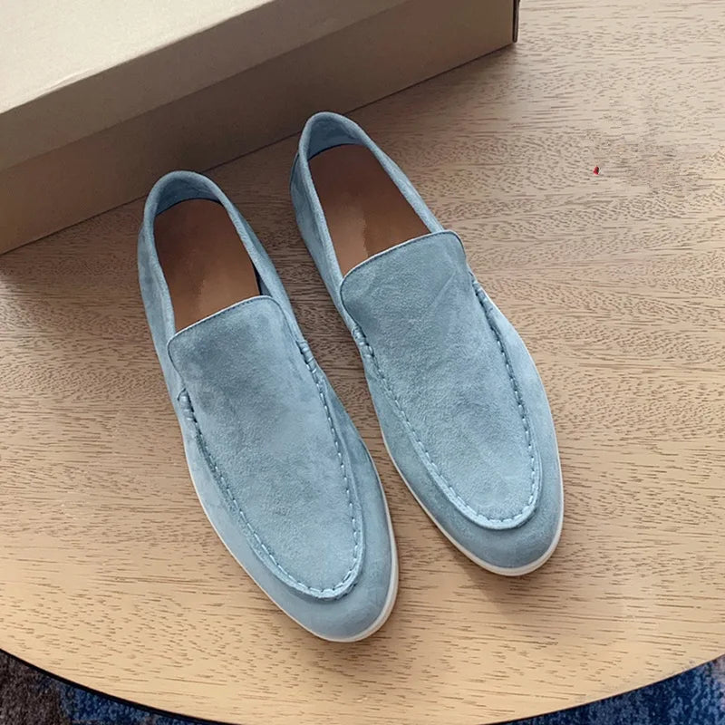 Sapatos casuais de cano alto em pele de carneiro, estilo coreano, para homens, mocassins confortáveis e estilosos com sola de borracha.