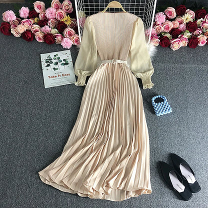 Pleated Dress Pleat and Waisted Slimming Elegant Slightly Mature Style Women's Clothing Spring New Premium Long Casual Dress