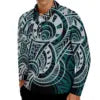 Camisa Polo Masculina Plus Size de Manga Longa com Estampa de Plumeria (Estilo Havaiano) e Design de Tatuagem Polinésia/Samoana
