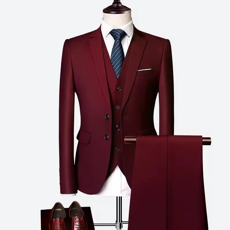 EUR US Size XS-3XL Luxury 3piece Men's Wedding Suit Slim Solid Color Business Office Suit Sets Large Size Blazer+pants +vest