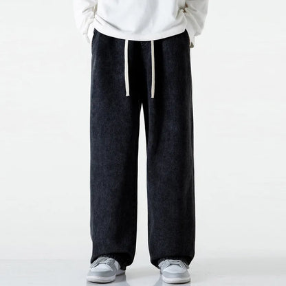 Calça Jeans Masculina de Verão, Corte Reto e Amplo (Wide Leg), Cintura Elástica, Estilo Streetwear, Tecido Leve