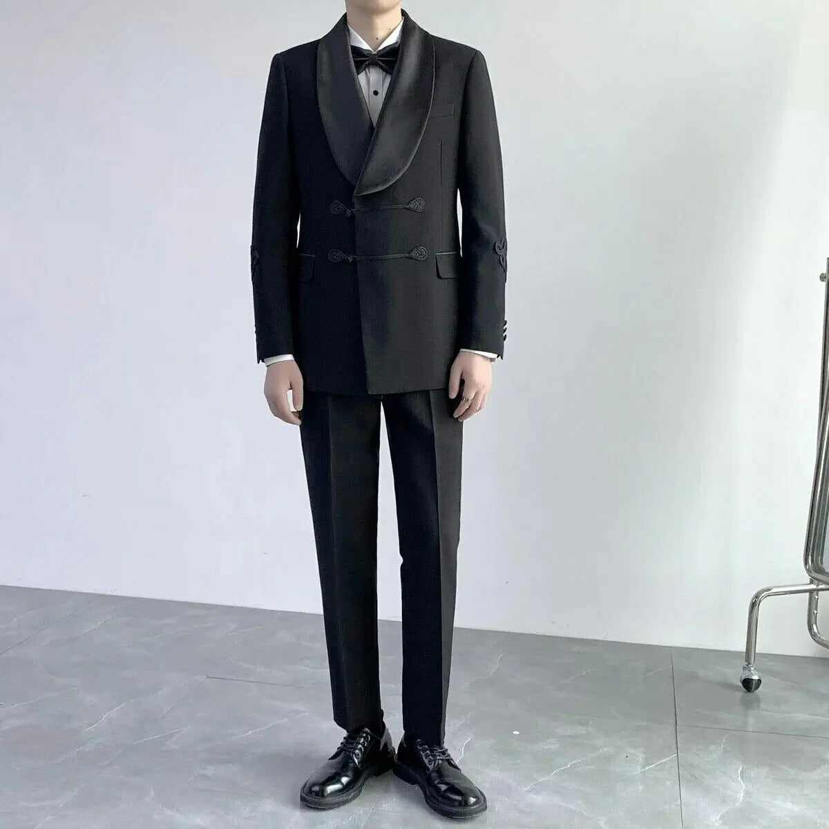 Ternos masculinos traje homme lapela larga fino ajuste casamento noivo baile formal blazer feito sob medida 2 peças preto personalizado