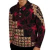 Camisa Polo Masculina Plus Size de Manga Longa com Estampa de Plumeria (Estilo Havaiano) e Design de Tatuagem Polinésia/Samoana