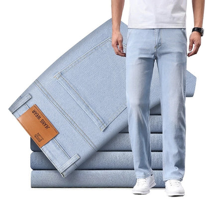Calça Jeans Masculina Plus Size de Alta Elasticidade, Corte Reto e Largo, Cintura Média-Alta (Atacado)
