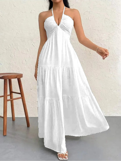 BR6703 Vestido Longo Feminino Estilo Boho – Decote em V Profundo, Ombros à Mostra, Cintura Alta e Cinto – Ideal para Casamentos e Festivais (Campeão de Vendas)