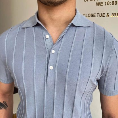 Camisa Polo Masculina de Manga Curta e Malha Fina em Cor Sólida – Novidade de Verão